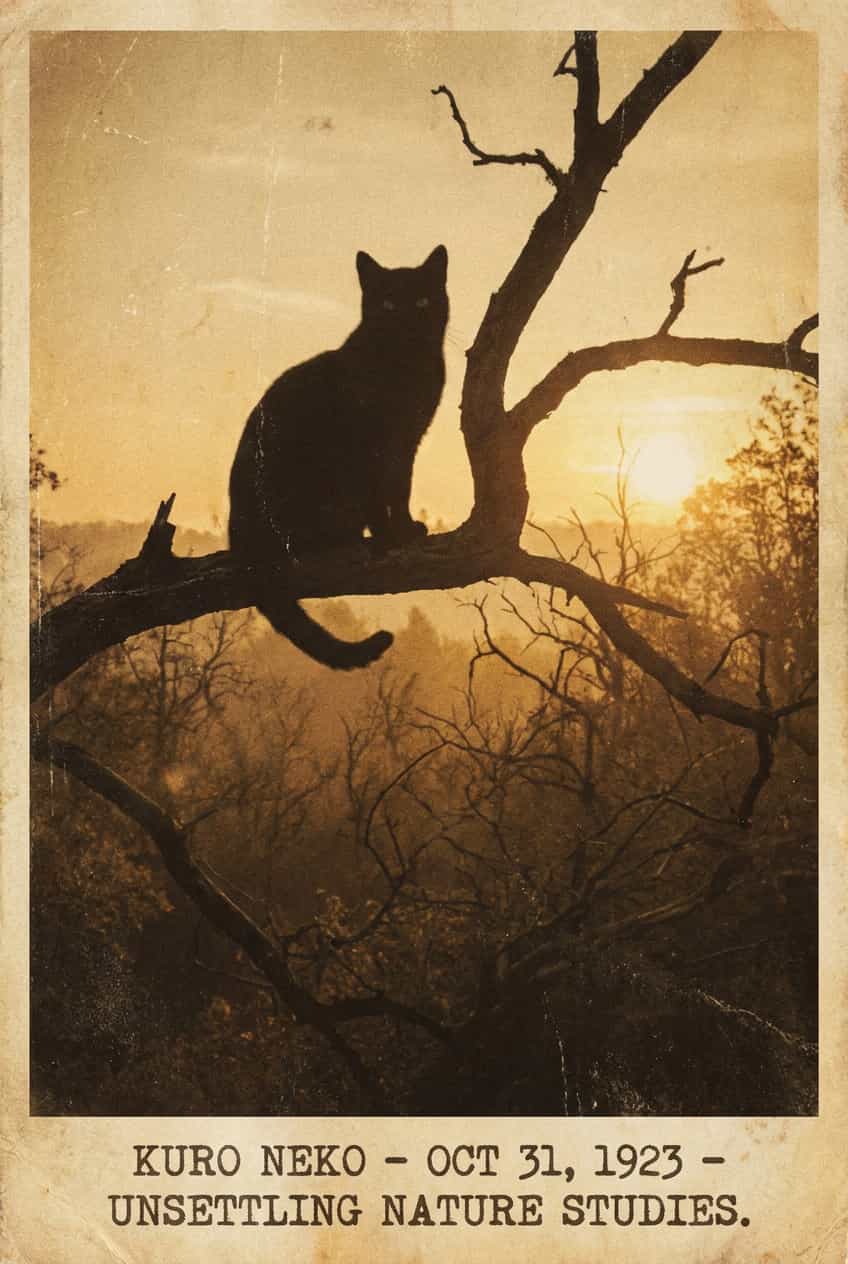 Poster Kuro Neko featuring a detailed illustration of a black cat with an enigmatic gaze, printed on enhanced matte paper.