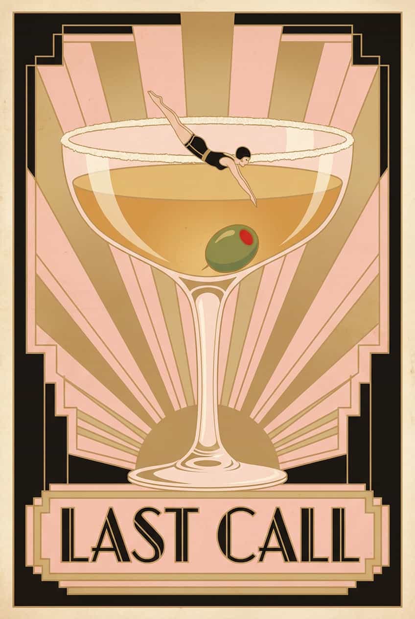 Poster of a stylish cocktail named 'Last Call', evoking a sophisticated bar atmosphere.