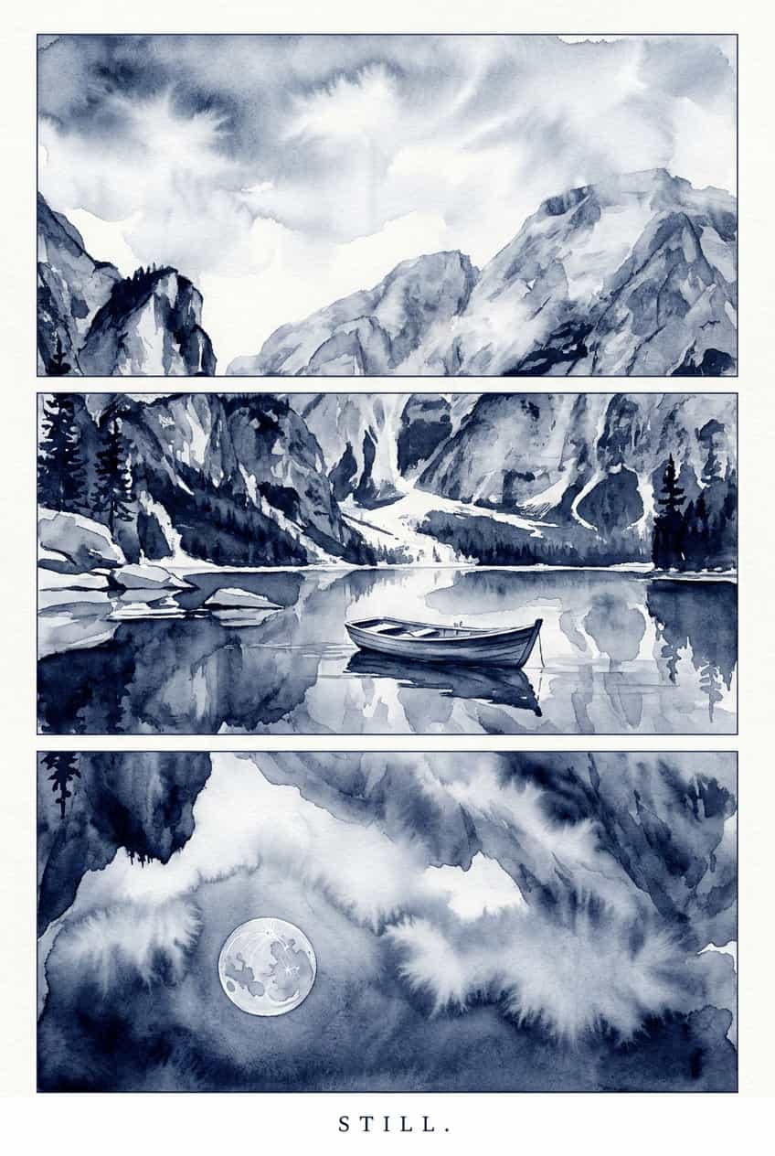 Watercolor landscape still art print on enhanced matte paper, featuring soft washes and natural scenery.