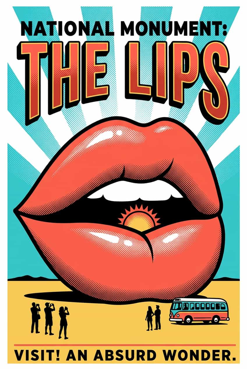 Pop art poster of bold, colorful lips, a landmark design for vibrant wall art.