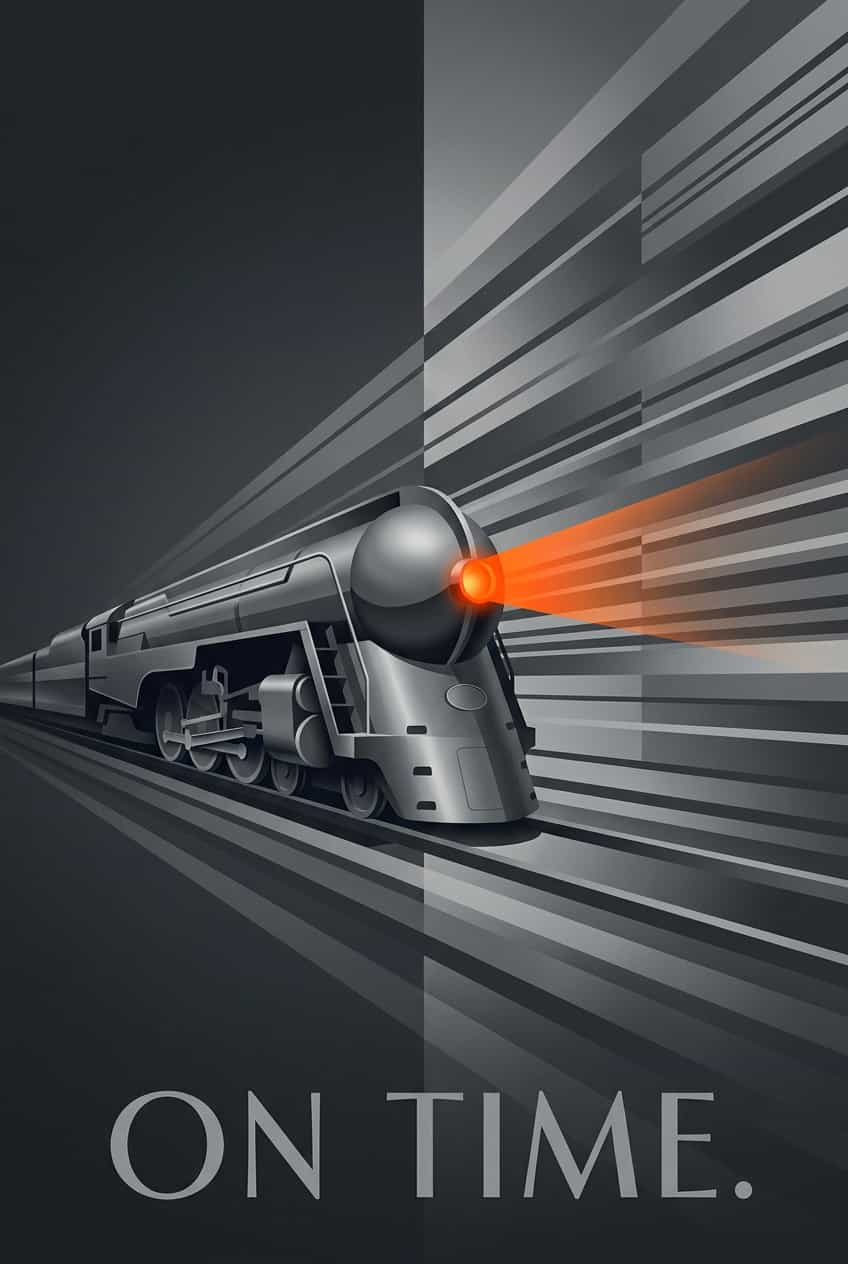 Canvas print of a powerful train in motion, titled 'Canvas Train On Time'.