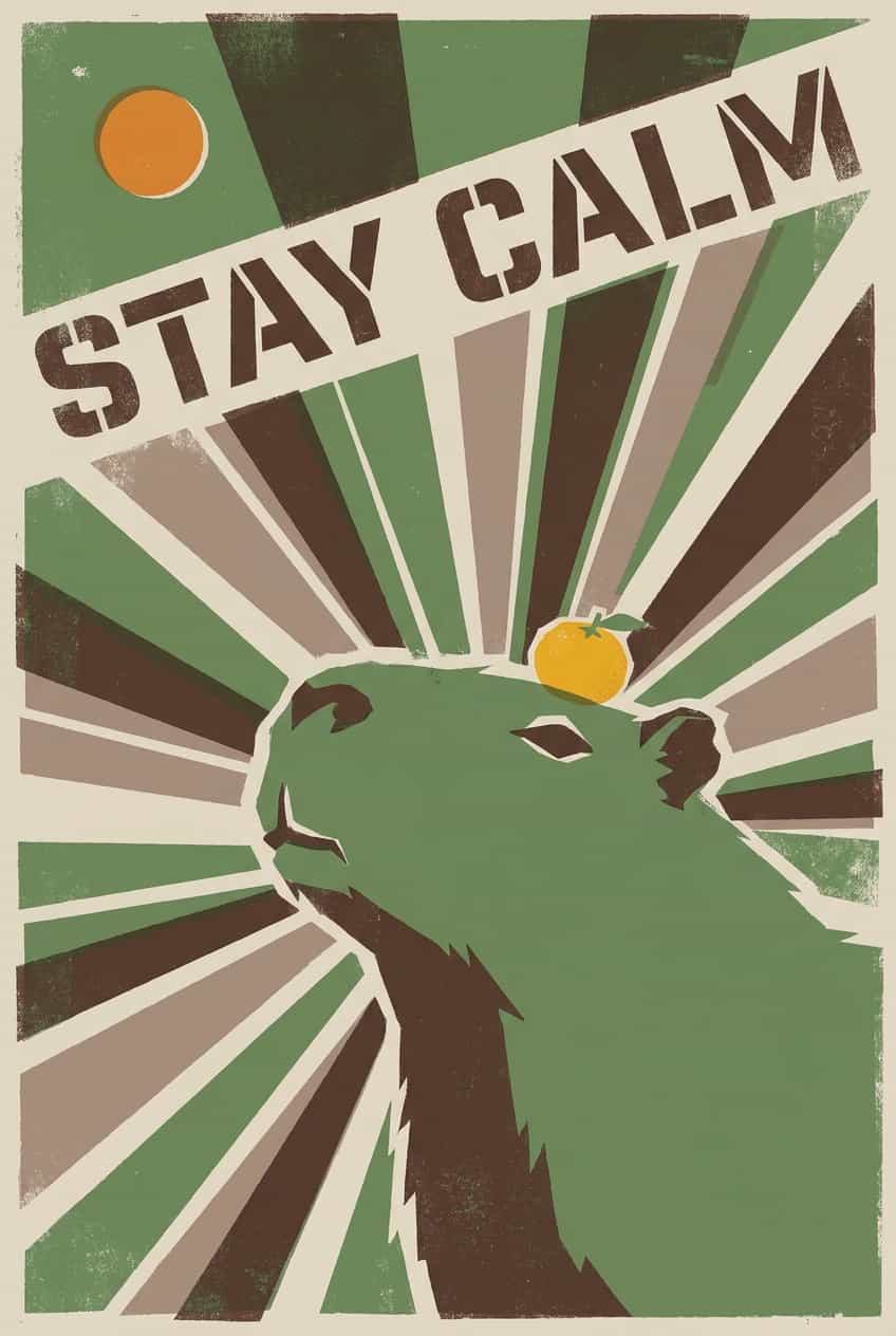 Poster featuring a serene capybara with the text 'Stay Calm', printed on enhanced matte paper.