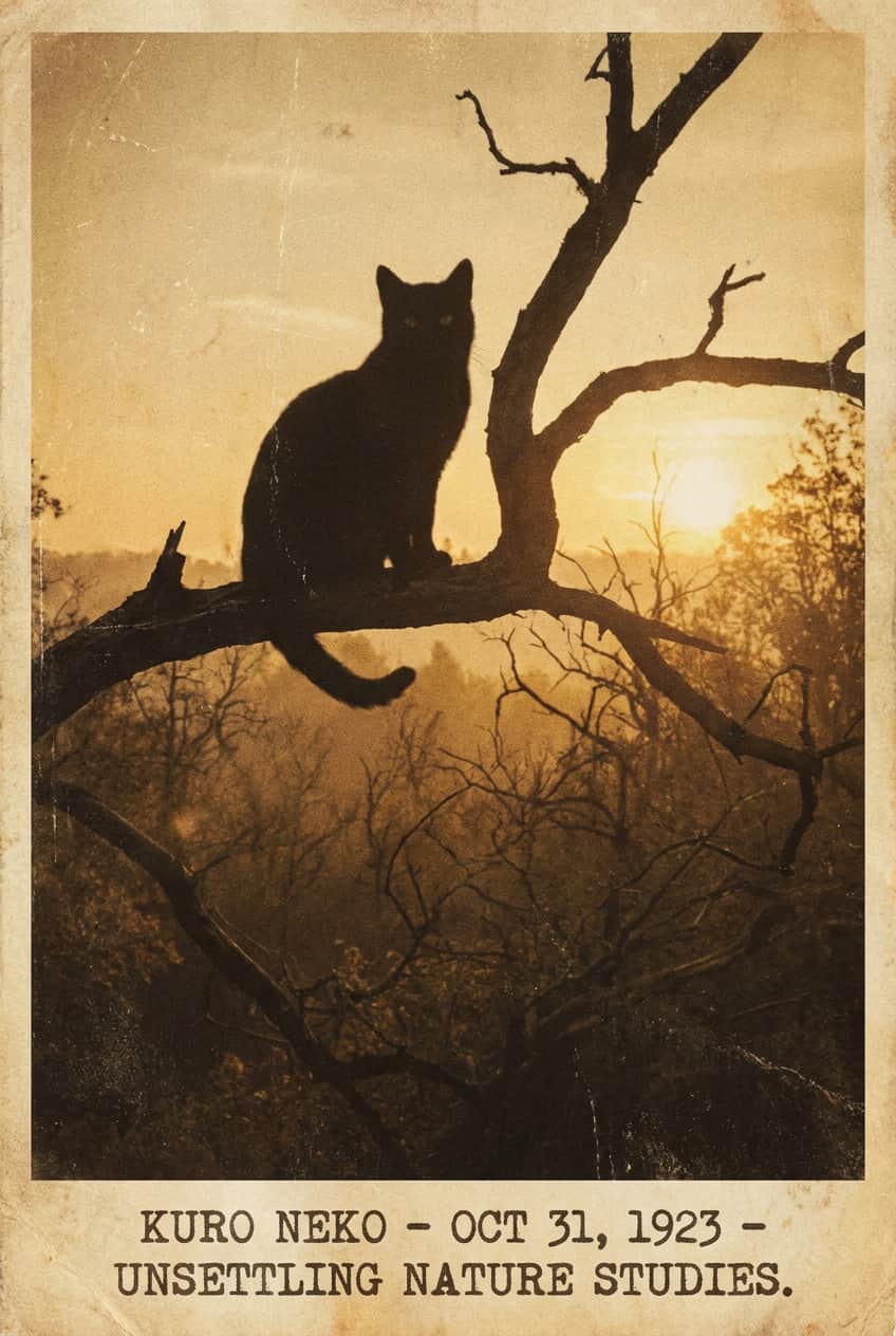 Poster Kuro Neko featuring a detailed illustration of a black cat with an enigmatic gaze, printed on enhanced matte paper.