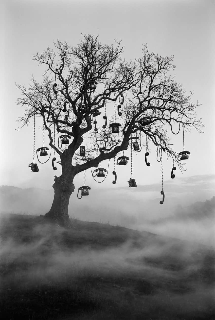 Canvas print of an ancient oak tree silhouetted against a soft dawn sky.