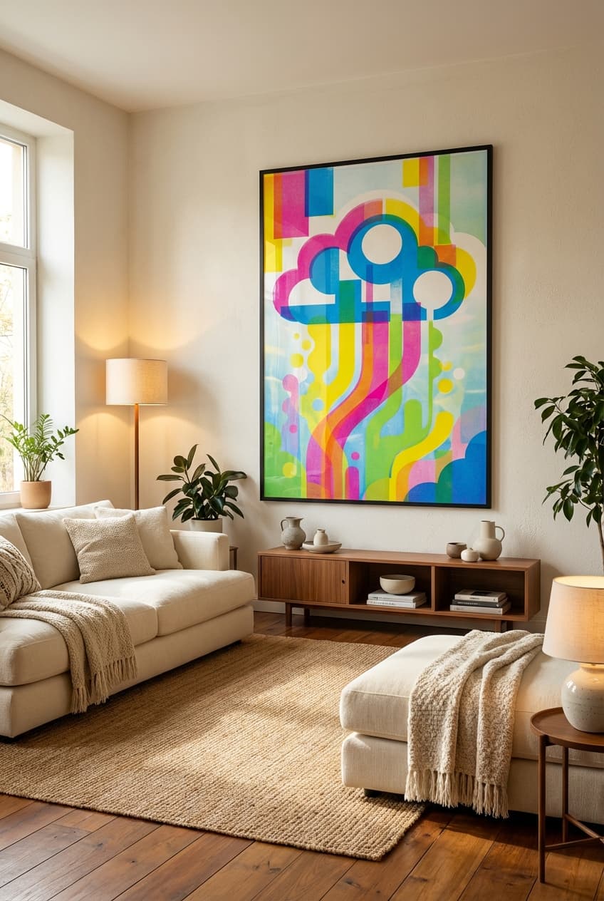 Mid-century decor idea: “Poster Pop Cloud” in a living room