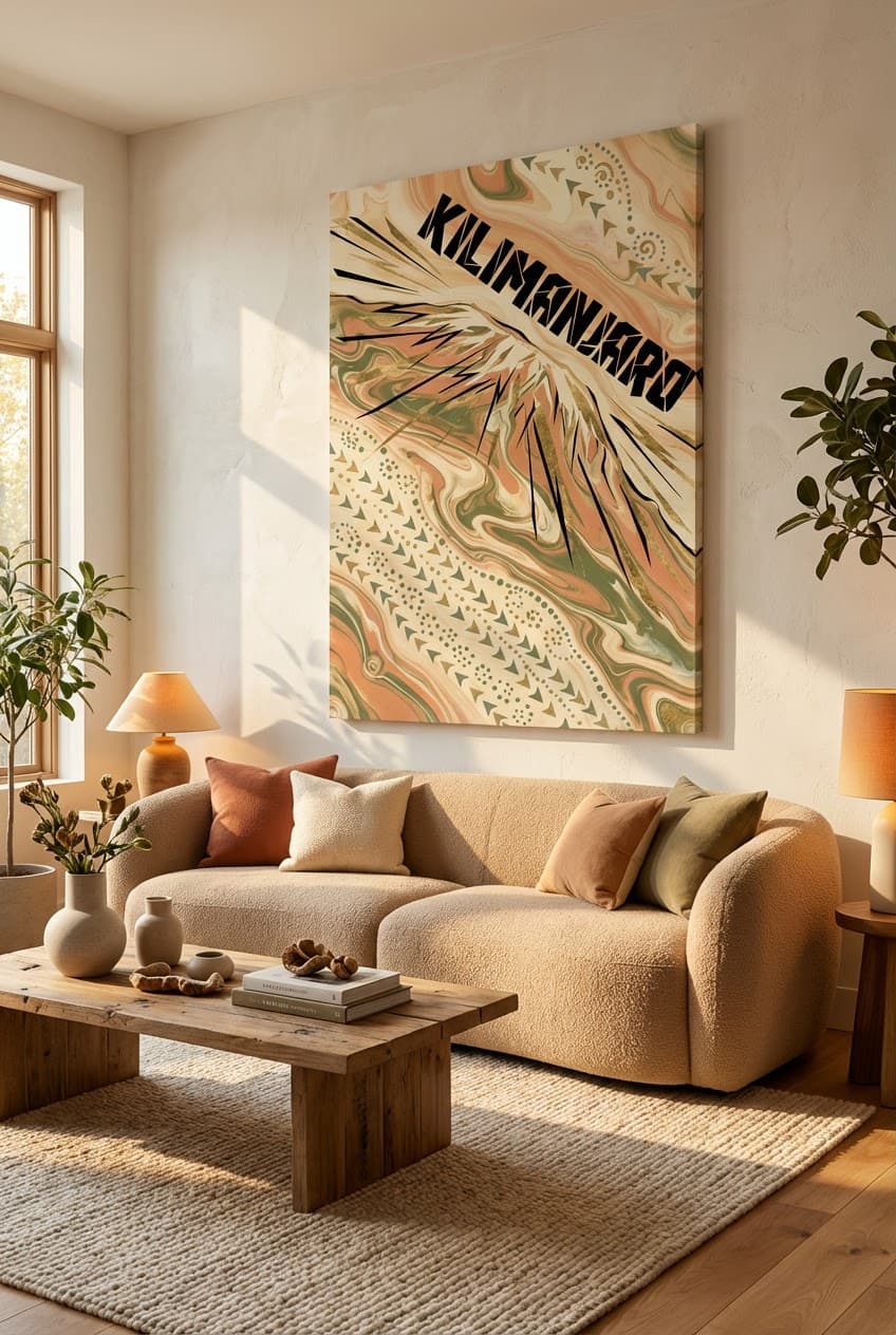 Bohemian decor idea: “Canvas kilimanjaro” in a living room