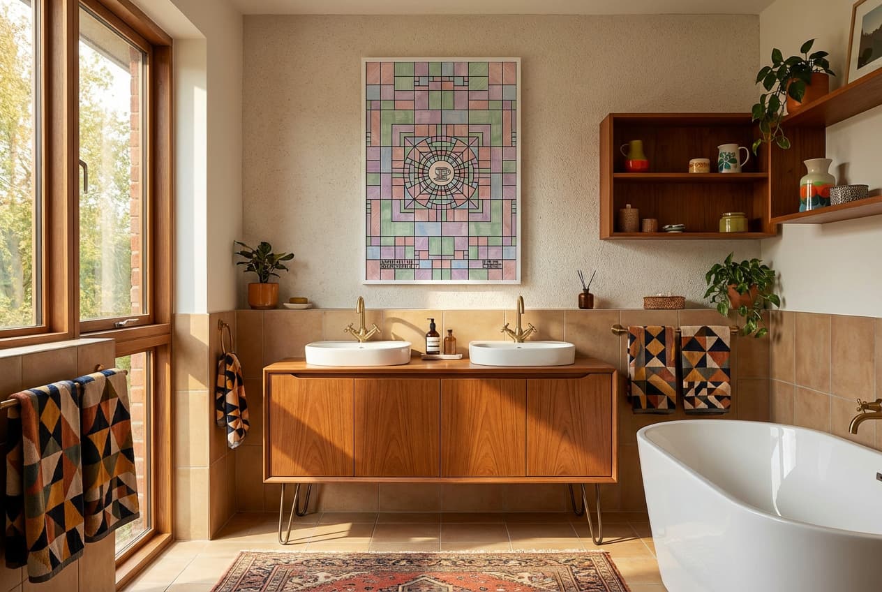 Mid-century decor idea: “Poster Cup Tiny Café” in a bathroom