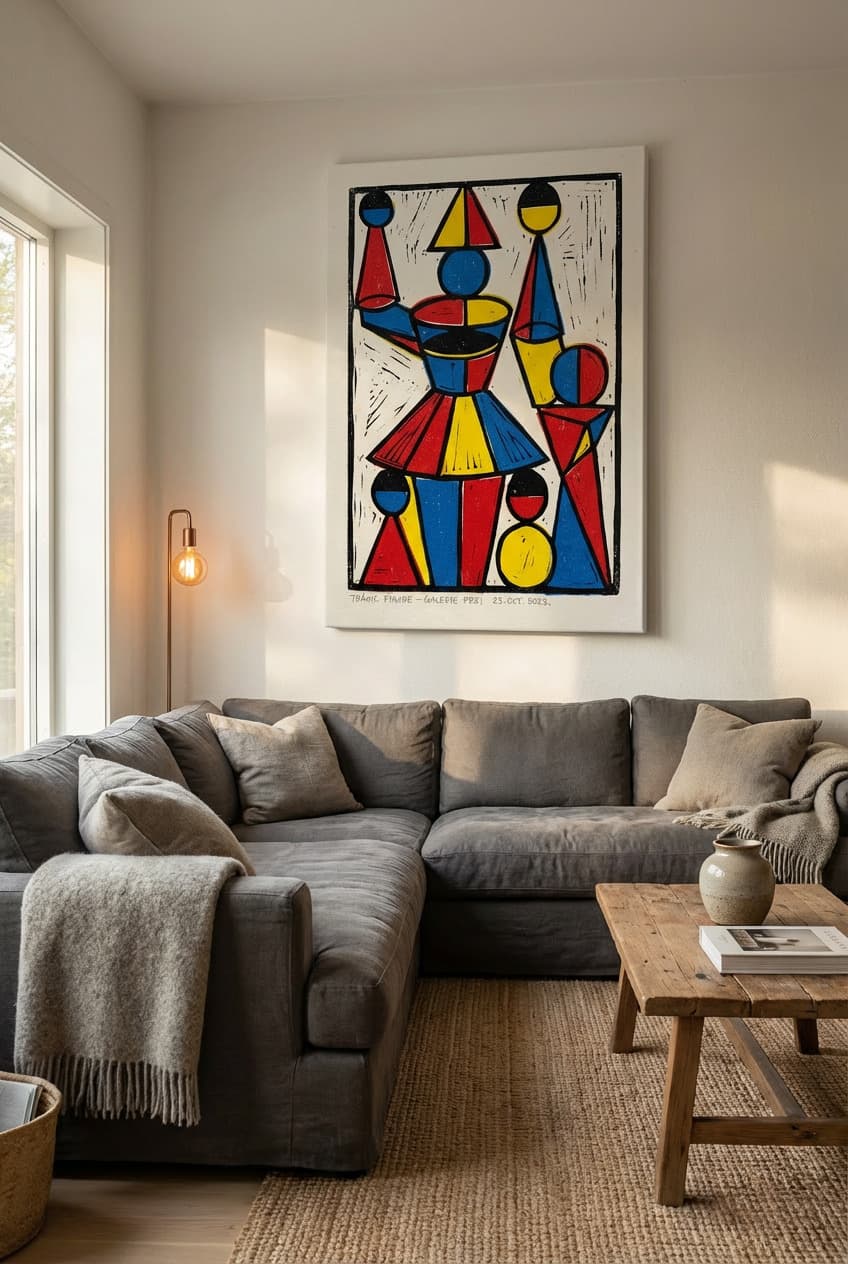 Mid-century decor idea: “Canvas Triadic Ballet Figure” in a living room