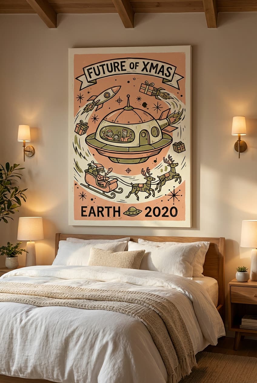 Mid-century decor idea: “Canvas Douceur de Noël” in a bedroom