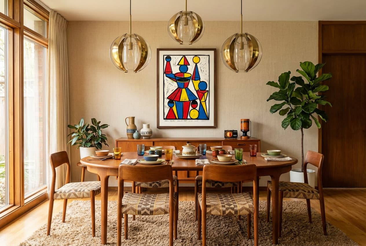 Mid-century decor idea: “Poster Triadic Ballet Figure” in a dining room