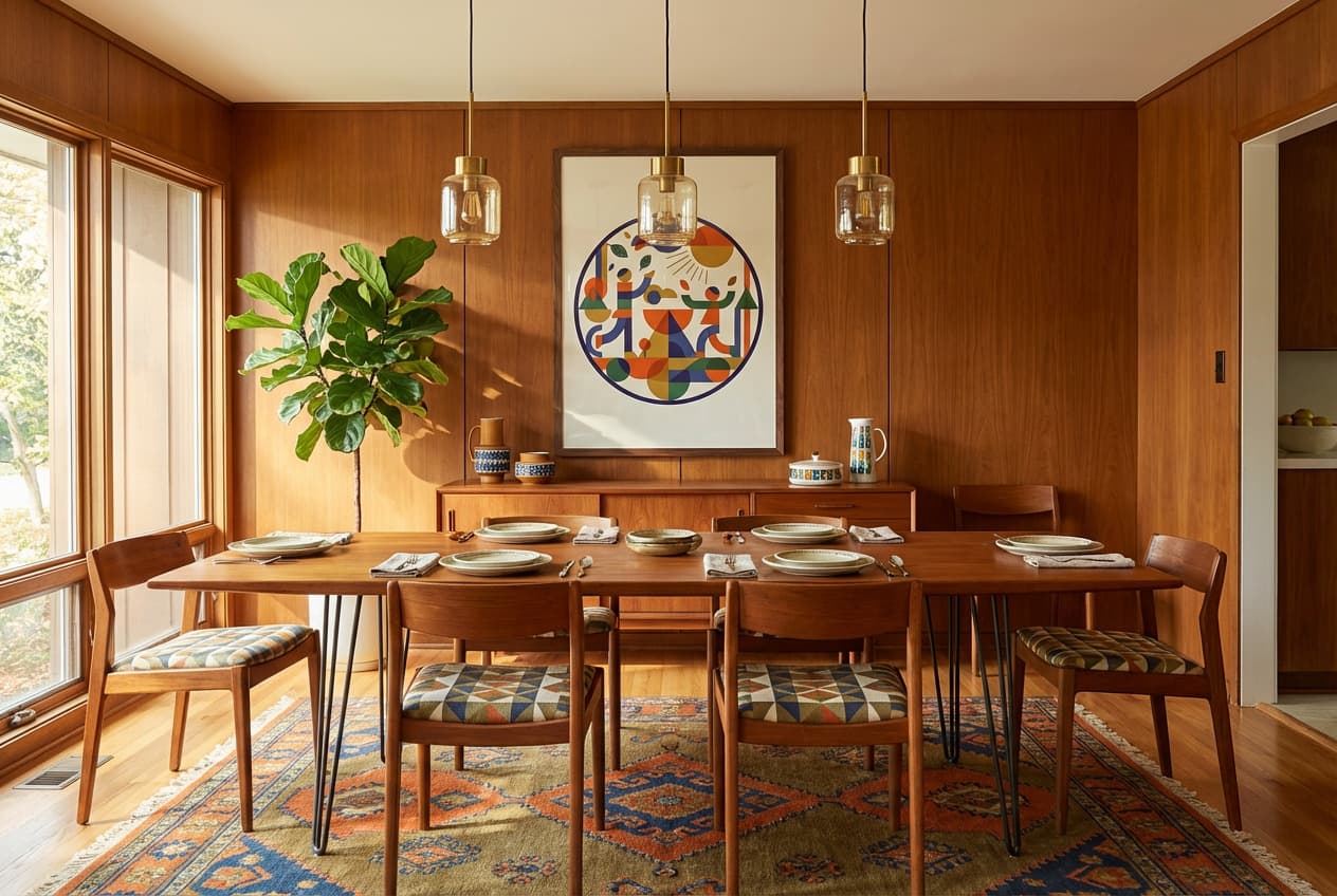 Mid-century decor idea: “Poster Joy Of Life” in a dining room