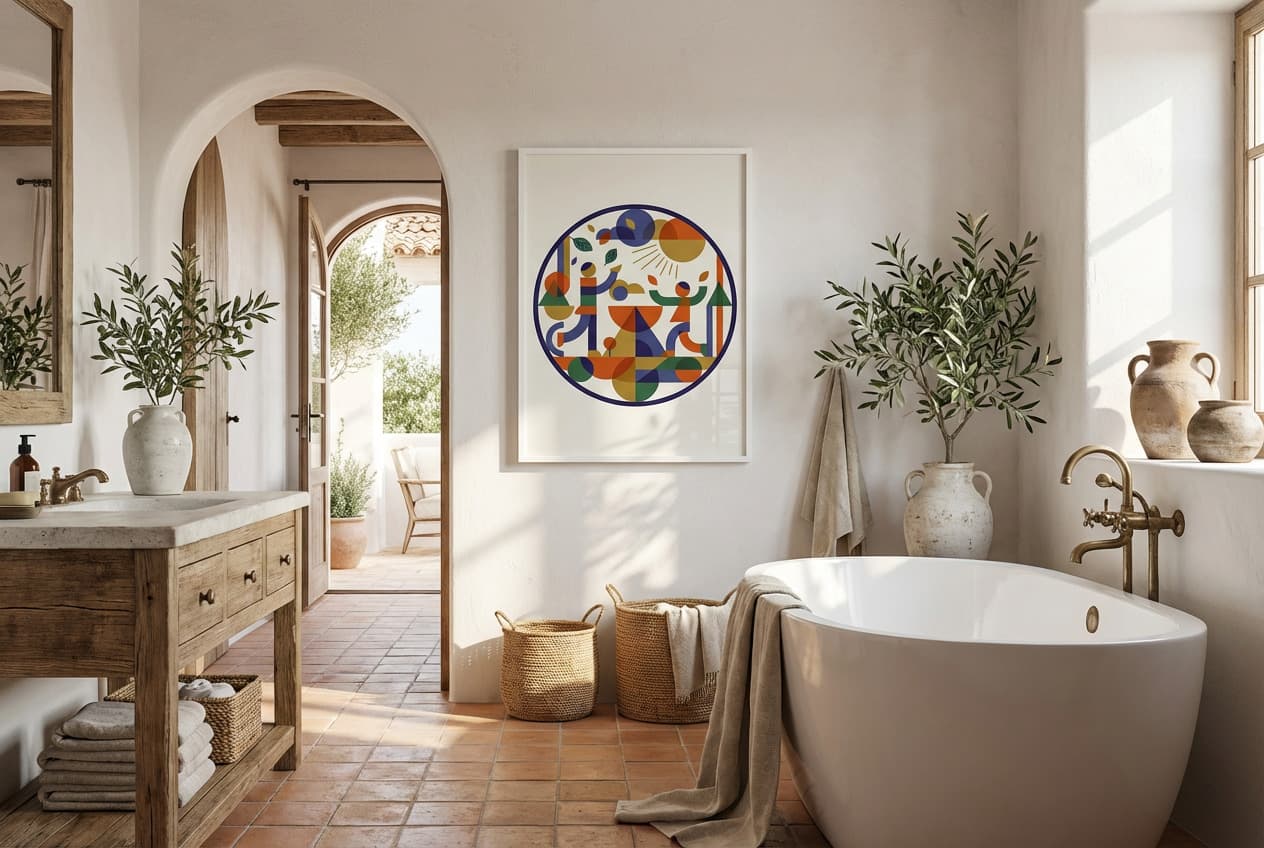 Mediterranean decor idea: “Poster Joy Of Life” in a bathroom