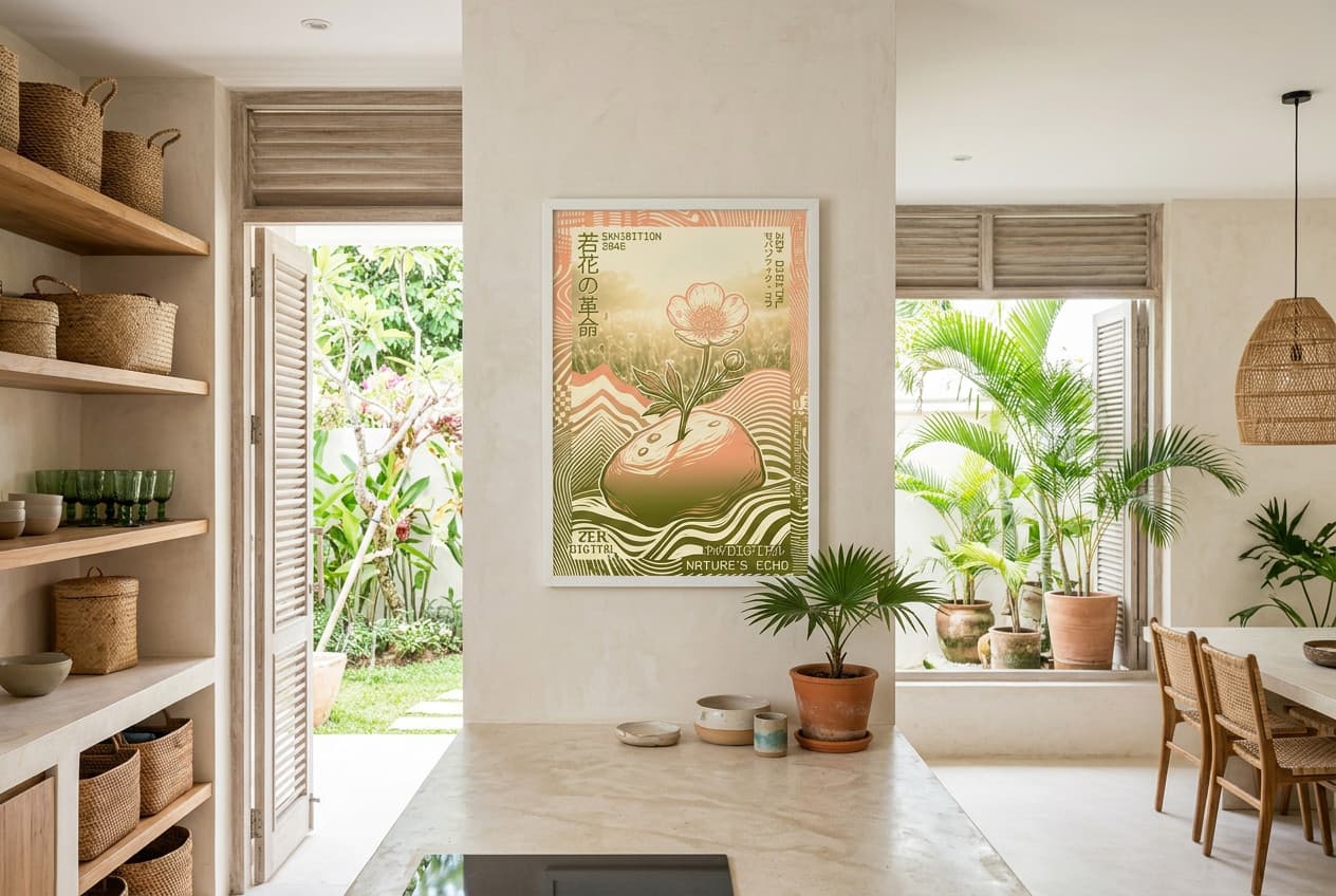 Tropical decor idea: “Poster Buttercup Flower” in a kitchen