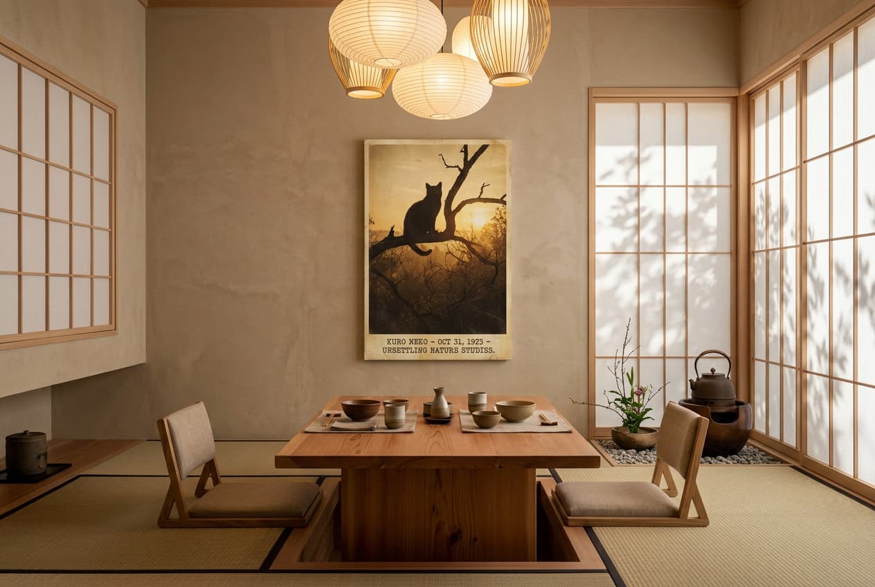 Japanese decor idea: “Canvas Kuro Neko” in a dining room