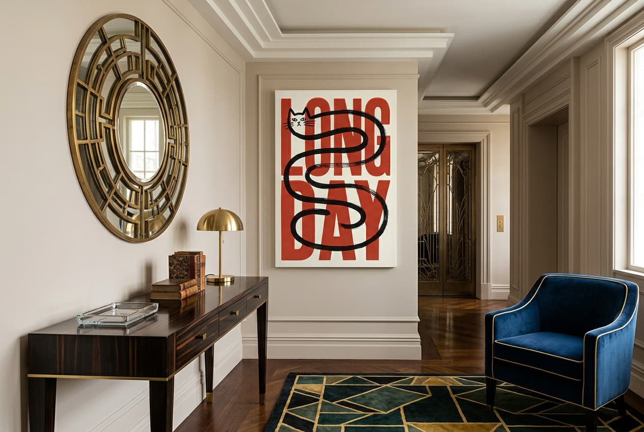 Art Deco decor idea: “Canvas Cat” in a hallway