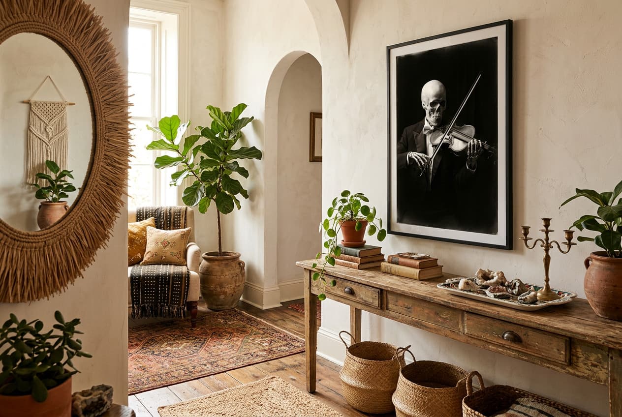 Bohemian decor idea: “Poster The Violinist” in a hallway