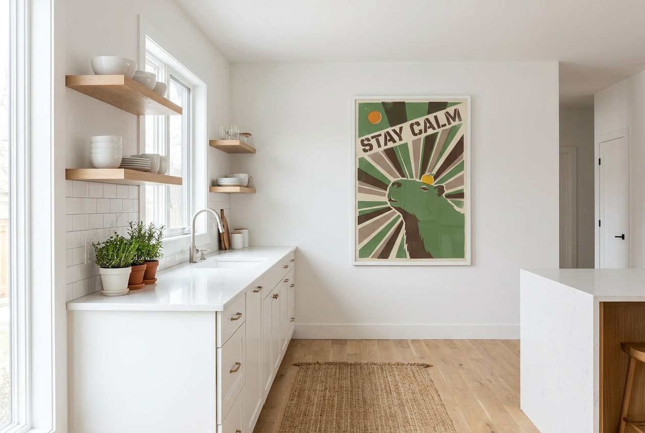 Scandinavian decor idea: “Poster Capybara Stay Calm” in a kitchen