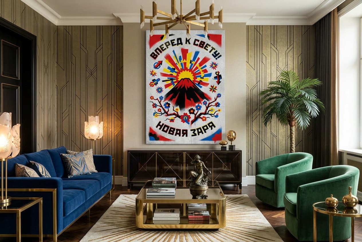 Art Deco decor idea: “Canvas Mount Fuji Sunrise” in a living room