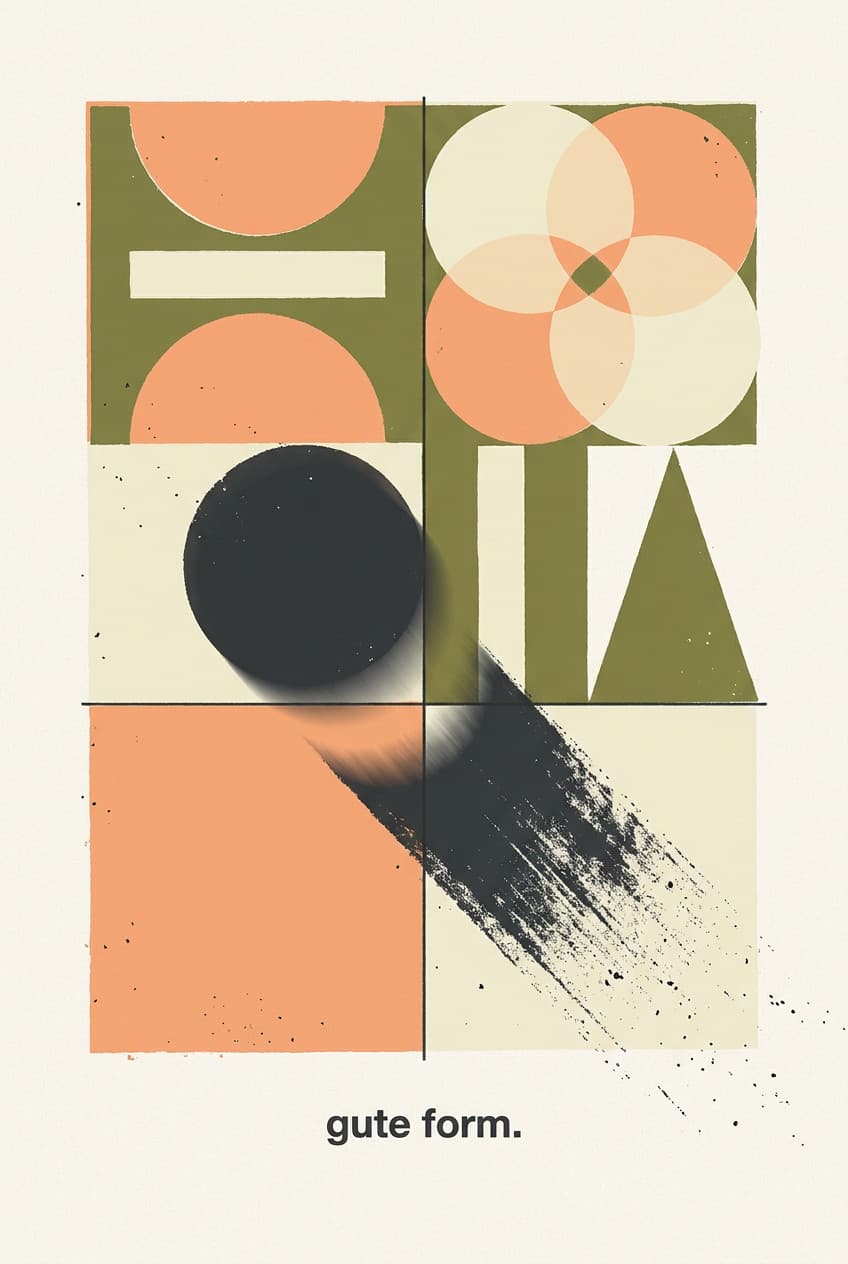 Canvas print featuring geometric Bauhaus design titled 'Gute Form' in black, white, and red.