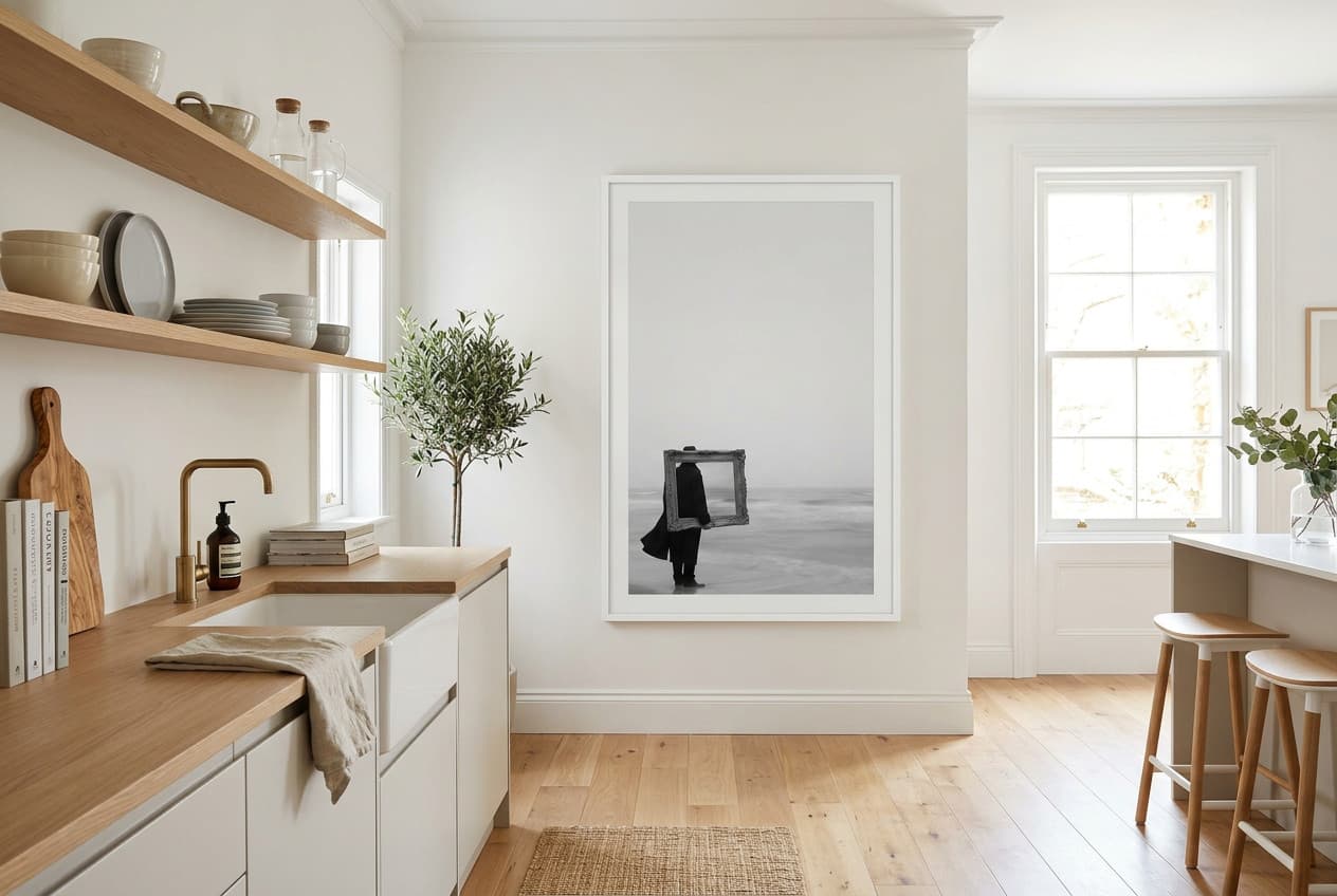 Scandinavian decor idea: “Poster Windswept Coast” in a kitchen