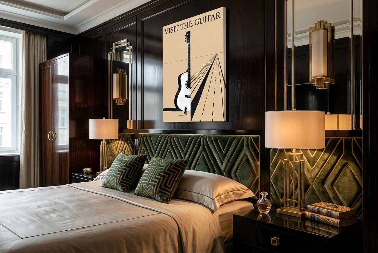 Art Deco decor idea: “Canvas Guitar Grand Tour” in a bedroom