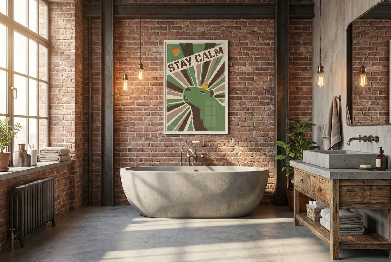 Industrial decor idea: “Poster Capybara Stay Calm” in a bathroom