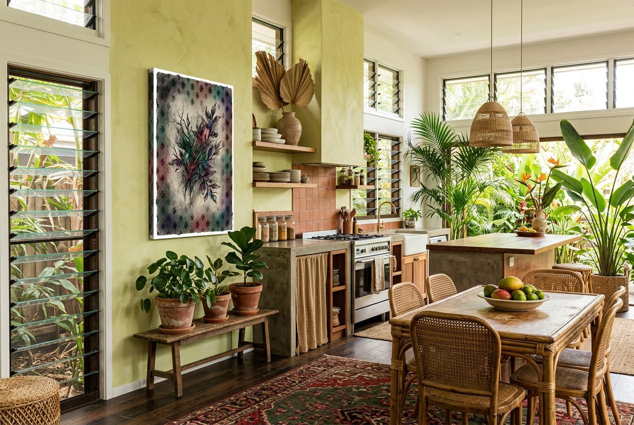 Tropical decor idea: “Canvas Quiet Botanics” in a kitchen