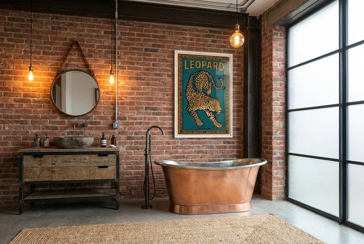 Industrial decor idea: “Poster Leopard” in a bathroom