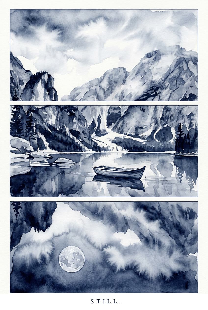 Watercolor landscape still art print on enhanced matte paper, featuring soft washes and natural scenery.