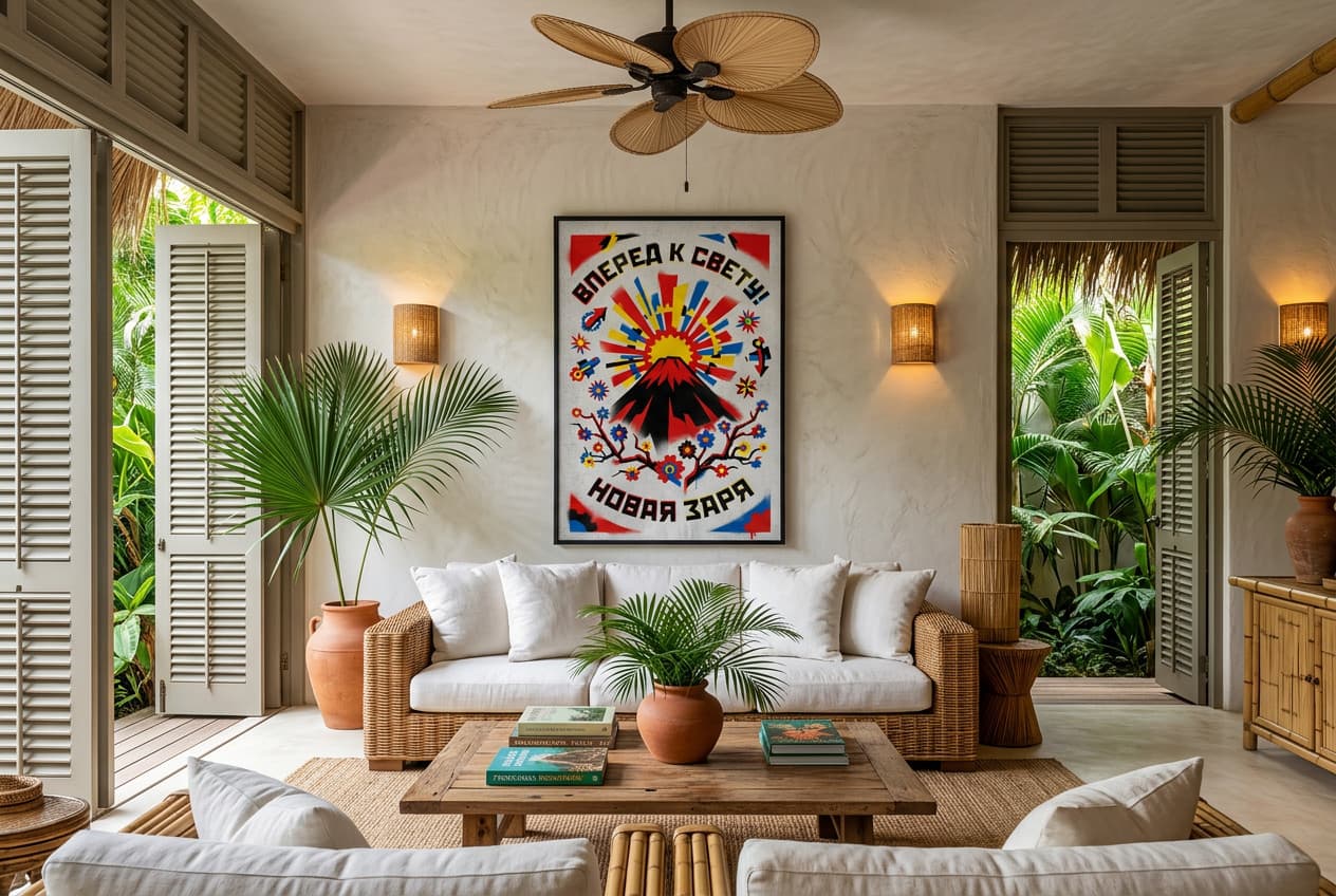 Tropical decor idea: “Poster Mount Fuji Sunrise” in a living room