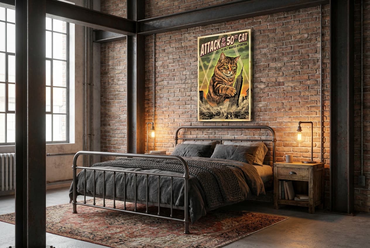 Industrial decor idea: “Canvas The 50 Ft Cat” in a bedroom