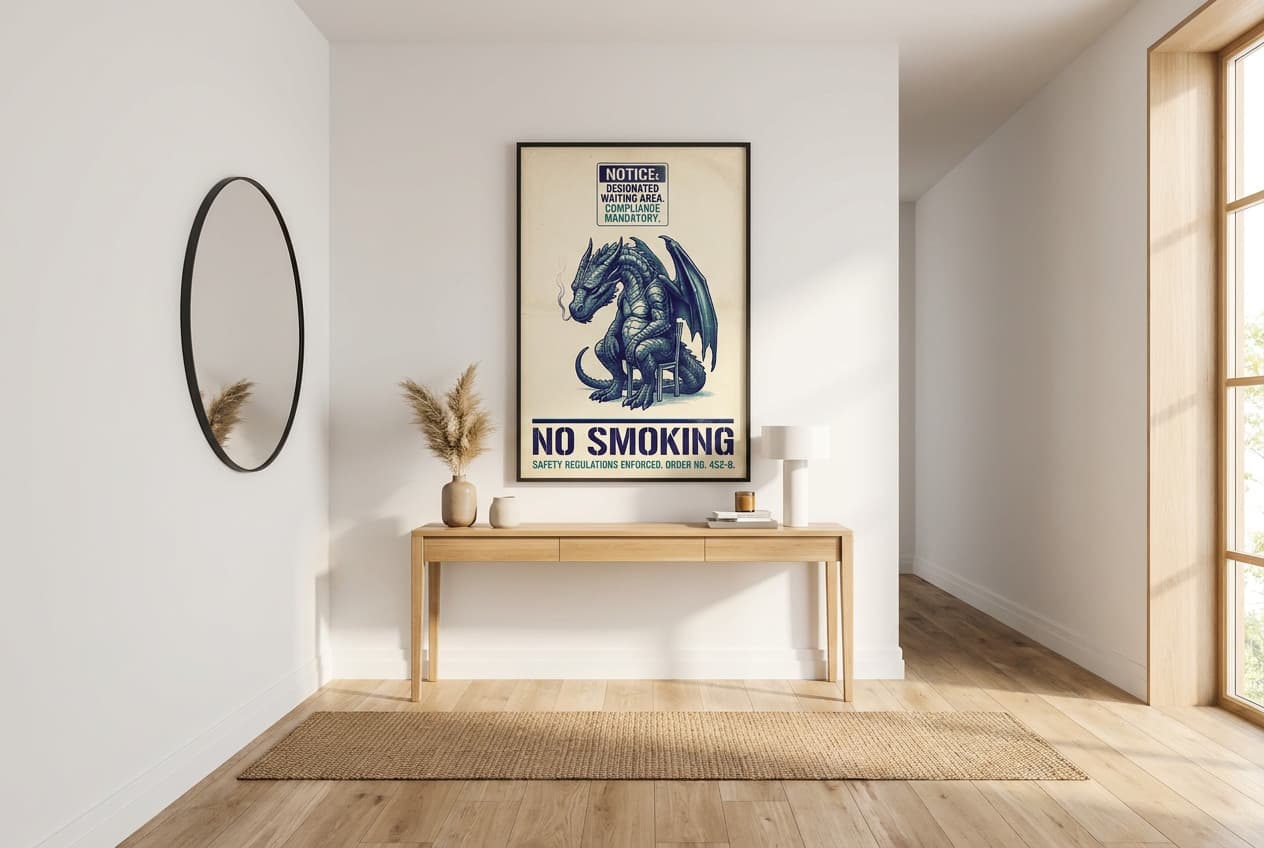 Scandinavian decor idea: “Poster Dragon No Smoking” in a hallway