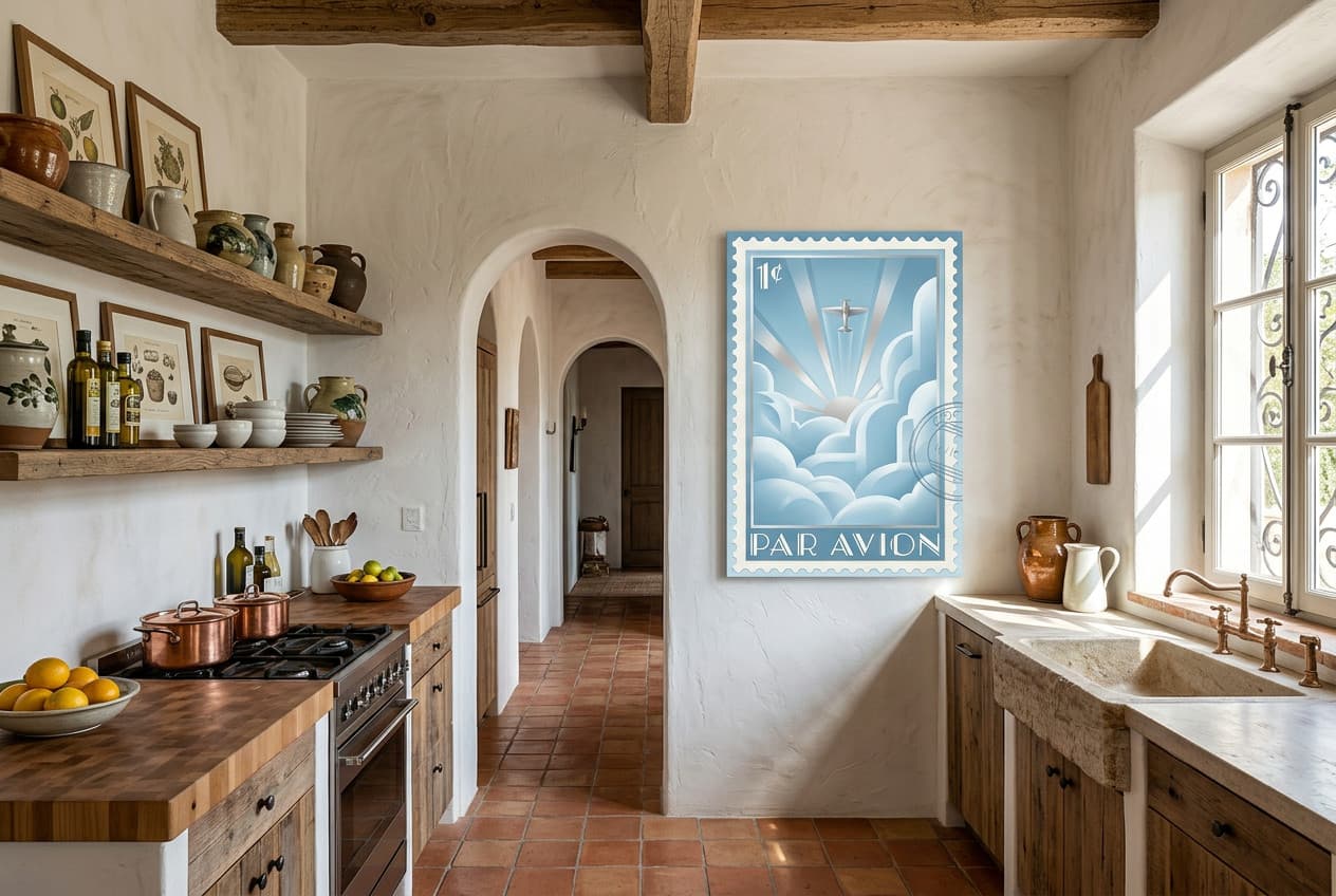 Mediterranean decor idea: “Canvas Airplane Par Avion” in a kitchen