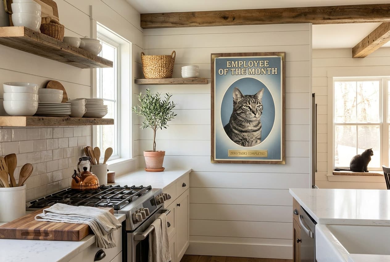 Farmhouse decor idea: “Canvas Employee of the Month” in a kitchen
