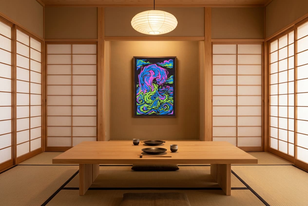 Japanese decor idea: “Poster The Great Wave” in a dining room