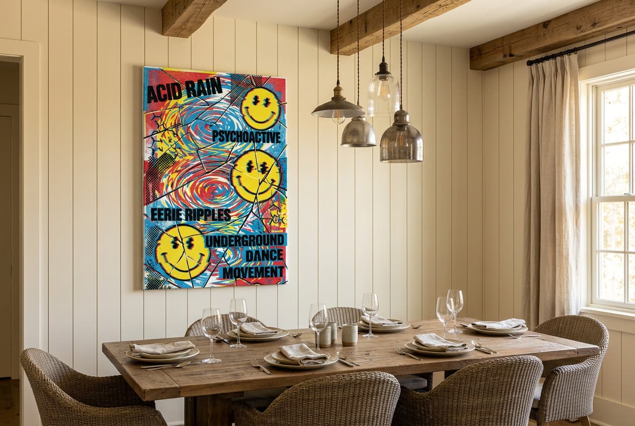 Farmhouse decor idea: “Canvas Water Ripples” in a dining room