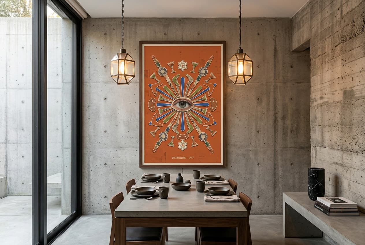 Brutalist decor idea: “Poster Mid Century Modern Living” in a dining room