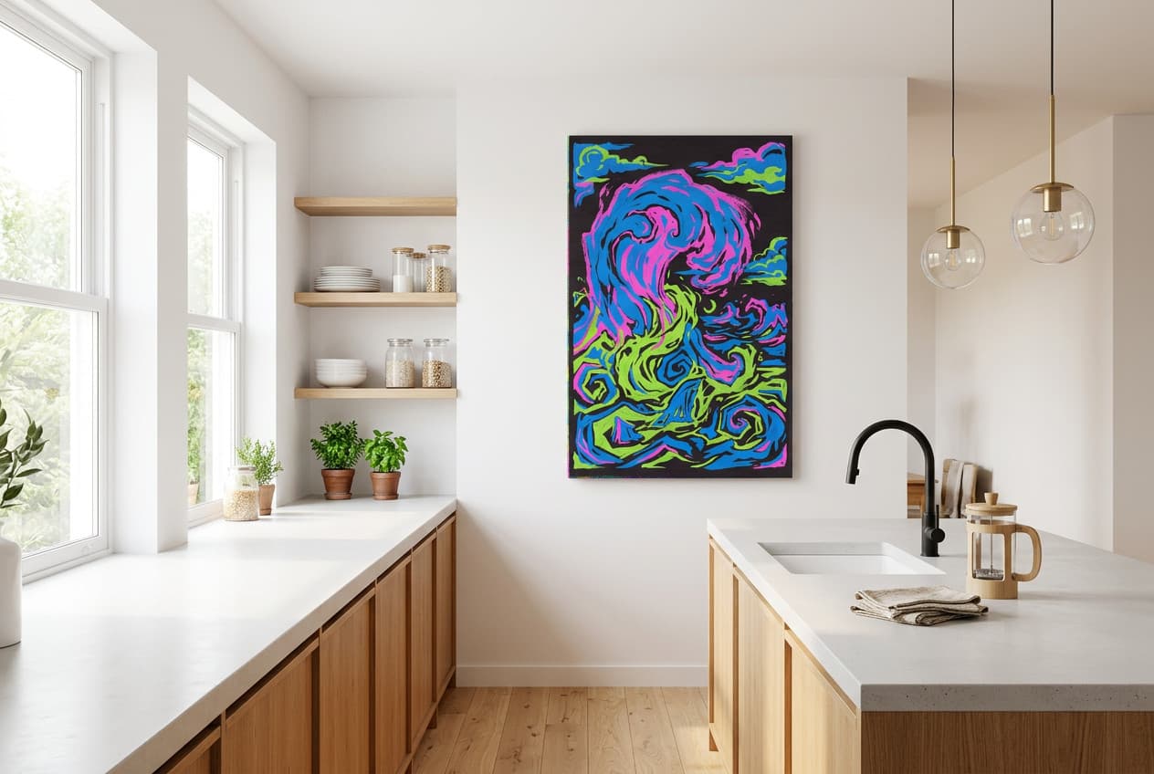 Scandinavian decor idea: “Canvas The Great Wave” in a kitchen