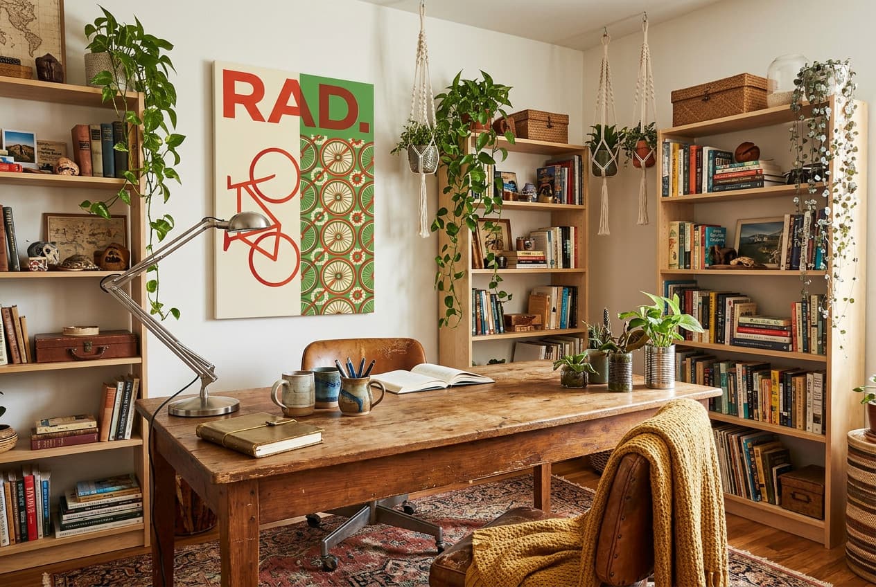 Bohemian decor idea: “Canvas Bicycle Rad” in a home office