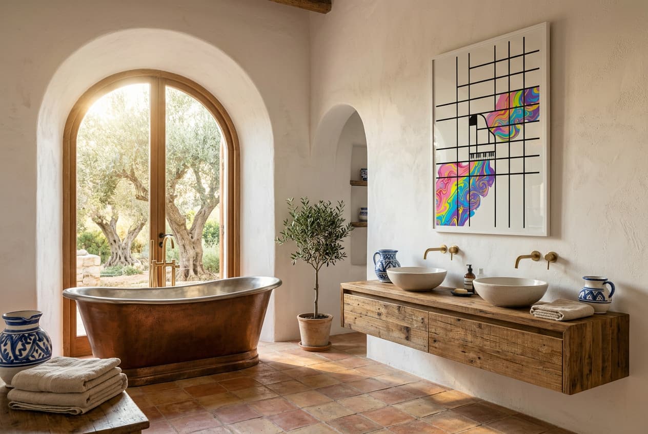 Mediterranean decor idea: “Poster Piano Color Grid” in a bathroom