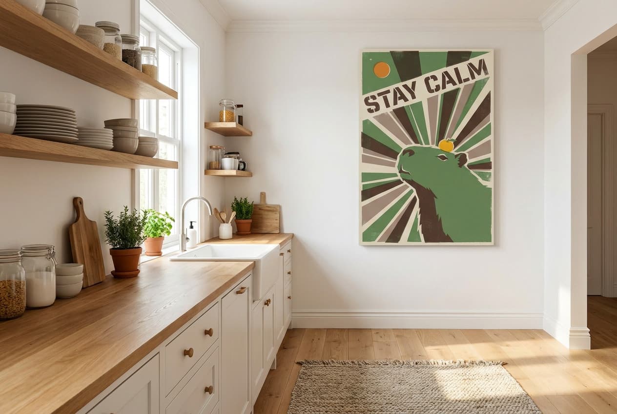 Scandinavian decor idea: “Canvas Capybara Stay Calm” in a kitchen