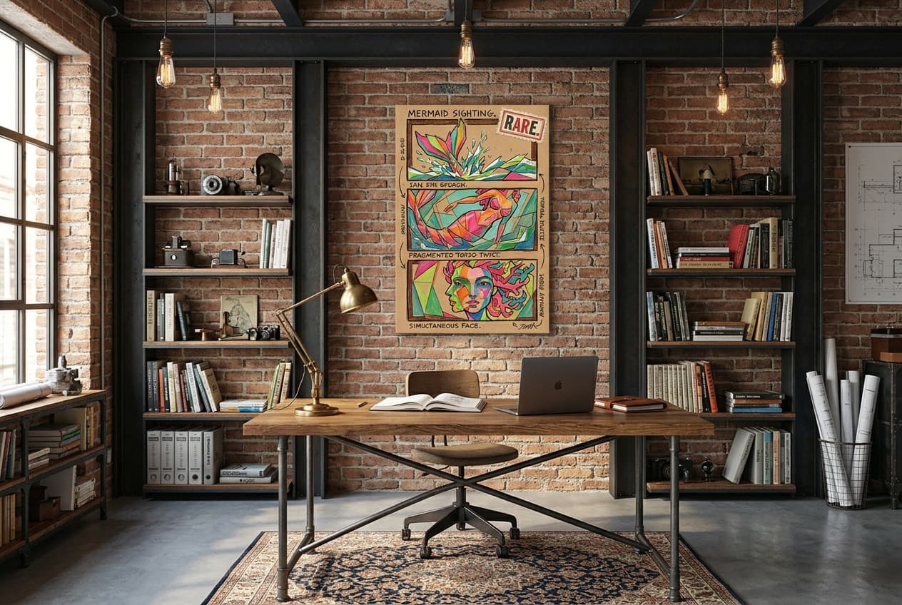 Industrial decor idea: “Canvas Rare Mermaid” in a home office