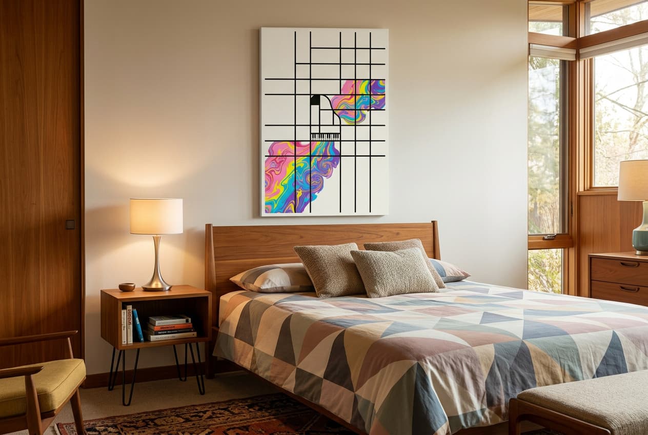 Mid-century decor idea: “Canvas Piano Color Grid” in a bedroom