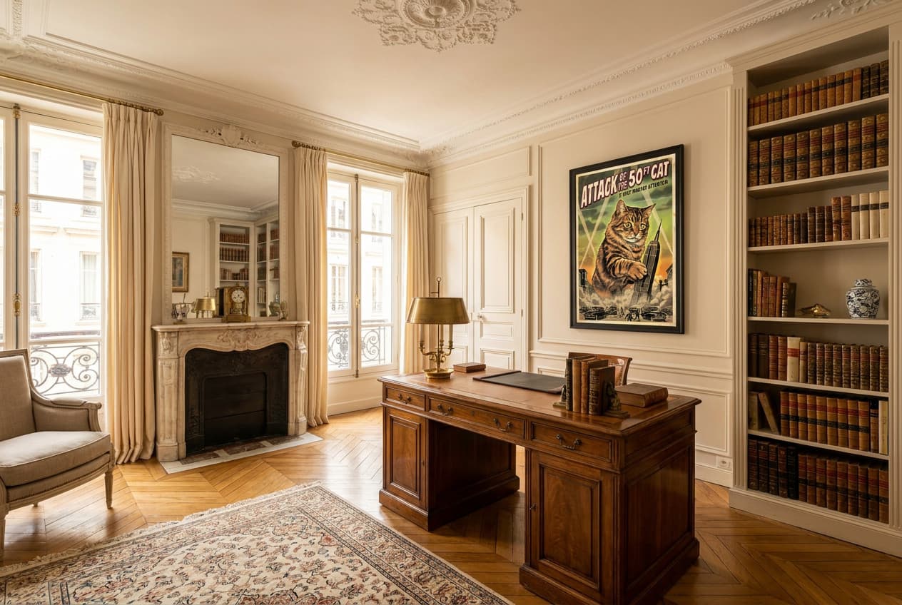 Parisian decor idea: “Poster The 50 Ft Cat” in a home office