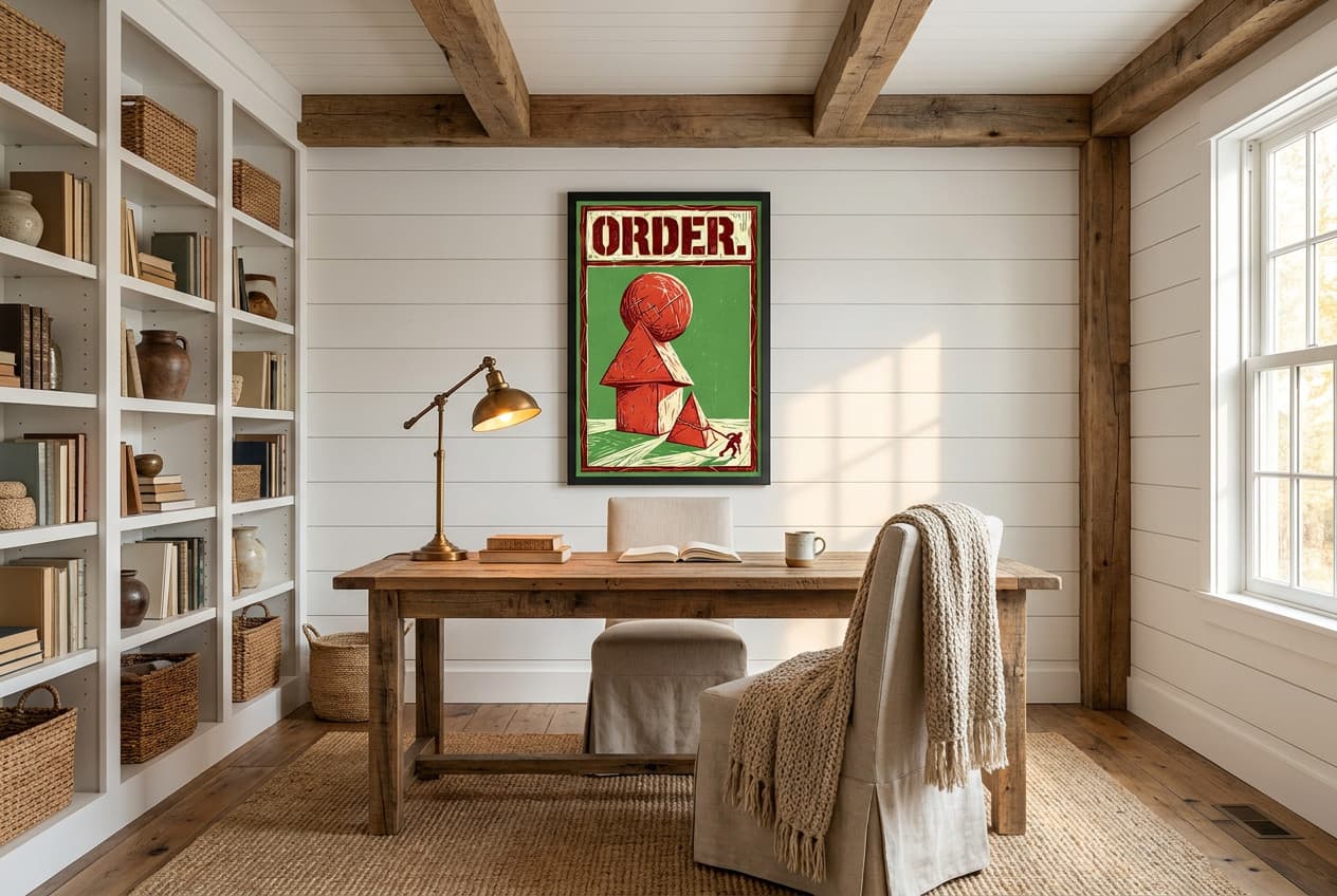 Farmhouse decor idea: “Poster Geometric Order” in a home office