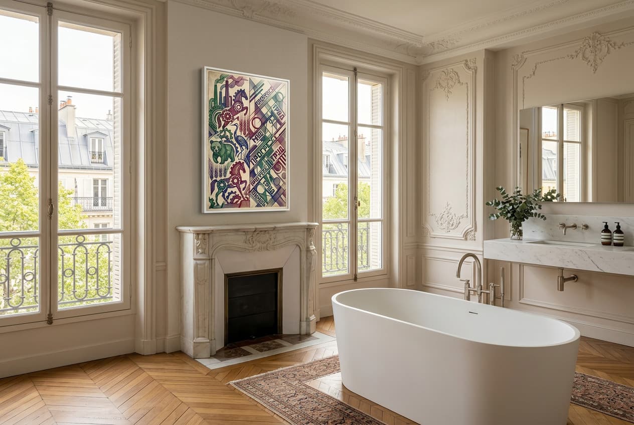 Parisian decor idea: “Poster Whimsy Silhouette” in a bathroom