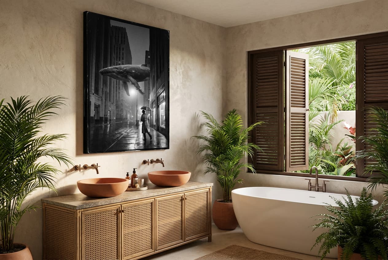 Tropical decor idea: “Canvas Night Avenue” in a bathroom