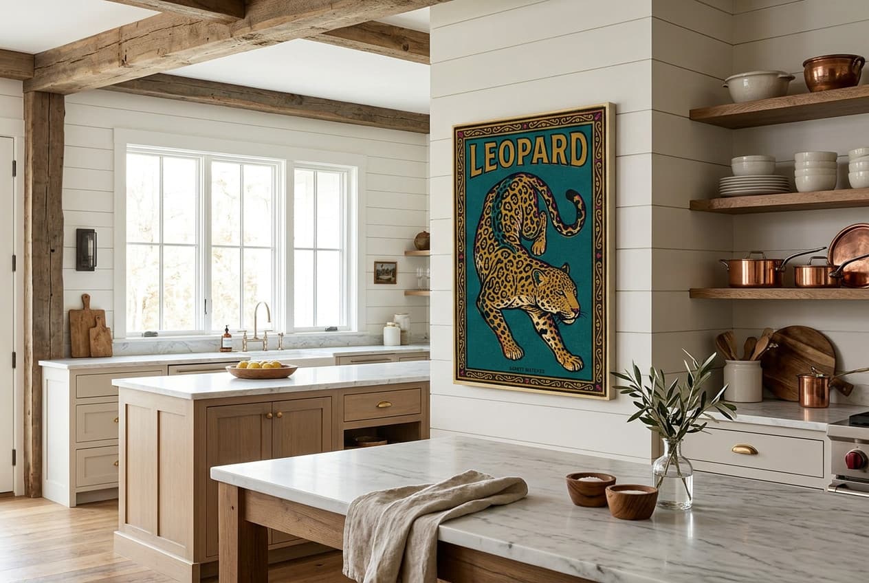 Farmhouse decor idea: “Canvas Leopard” in a kitchen