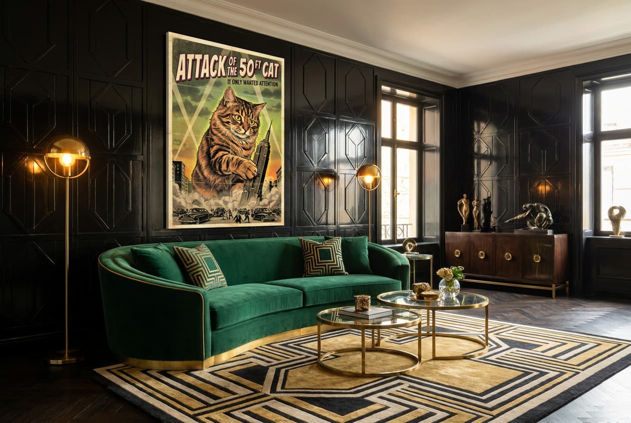 Art Deco decor idea: “Canvas The 50 Ft Cat” in a living room