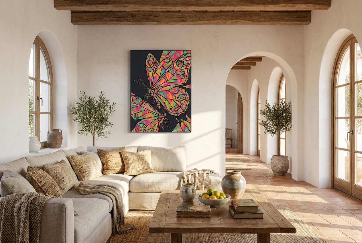 Mediterranean decor idea: “Canvas Butterfly Kaleidoscope” in a living room